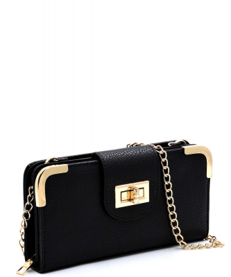 Fashion Turn Lock Crossbody Wallet AD041 BLACK